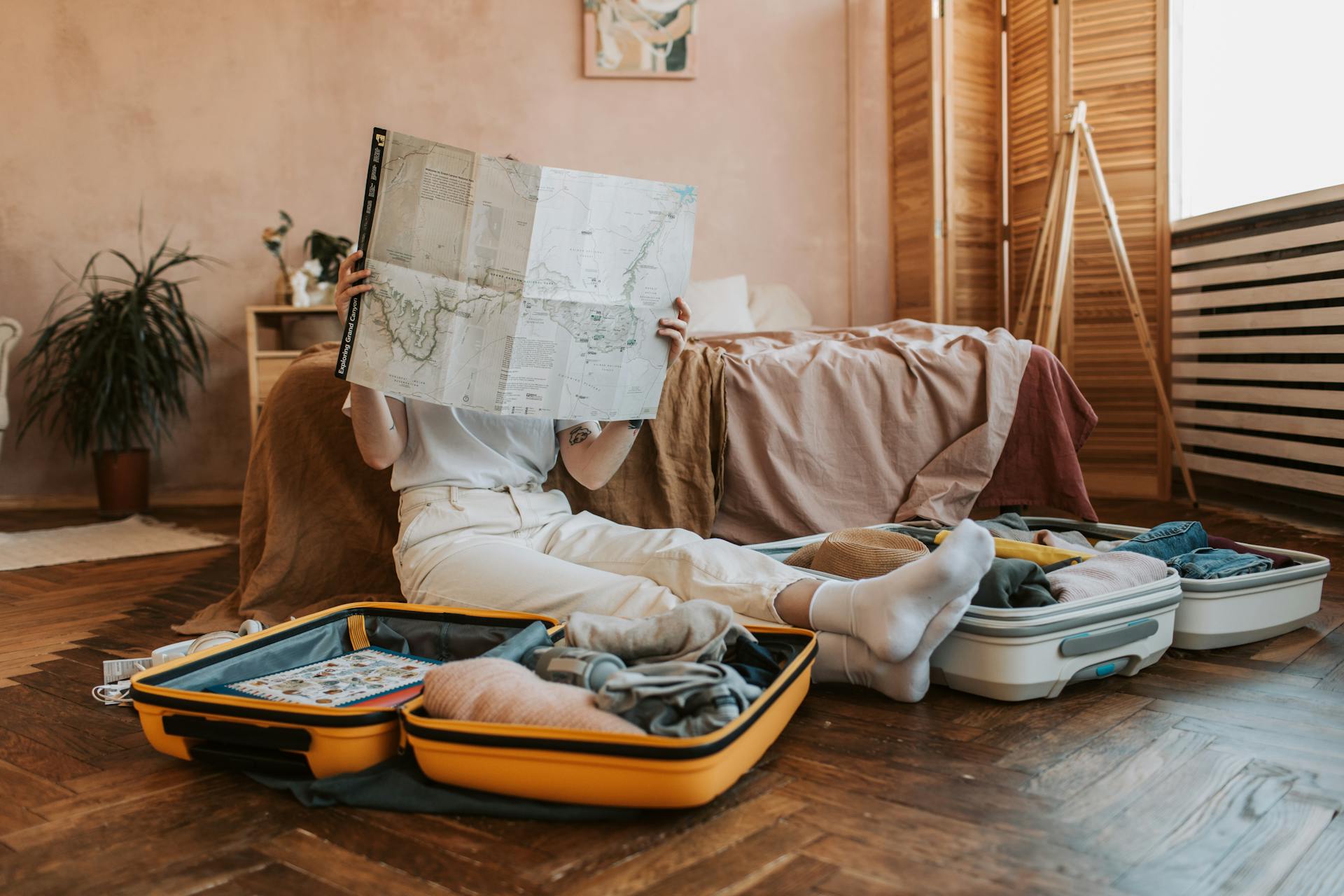 A woman packing for a trip