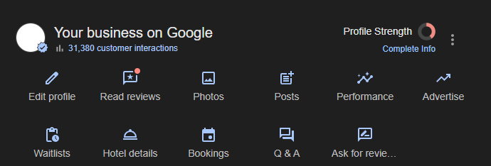 Sample of what Google Business Profile settings look like