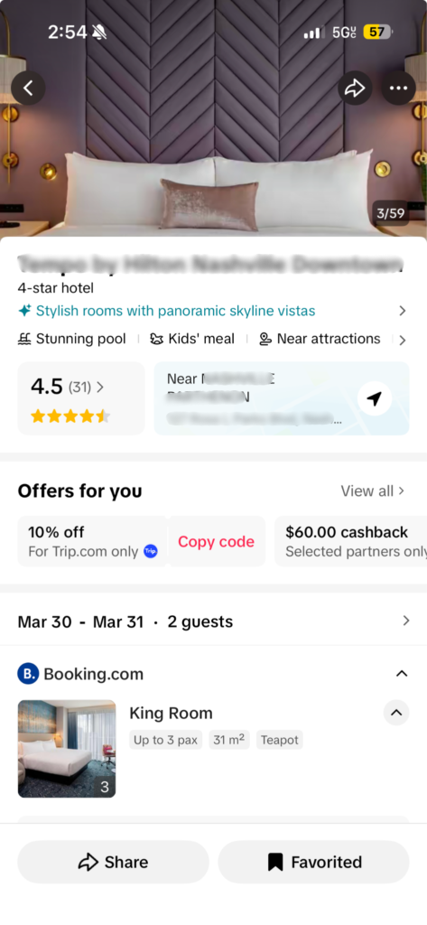 TikTok Hotel Listing Sample