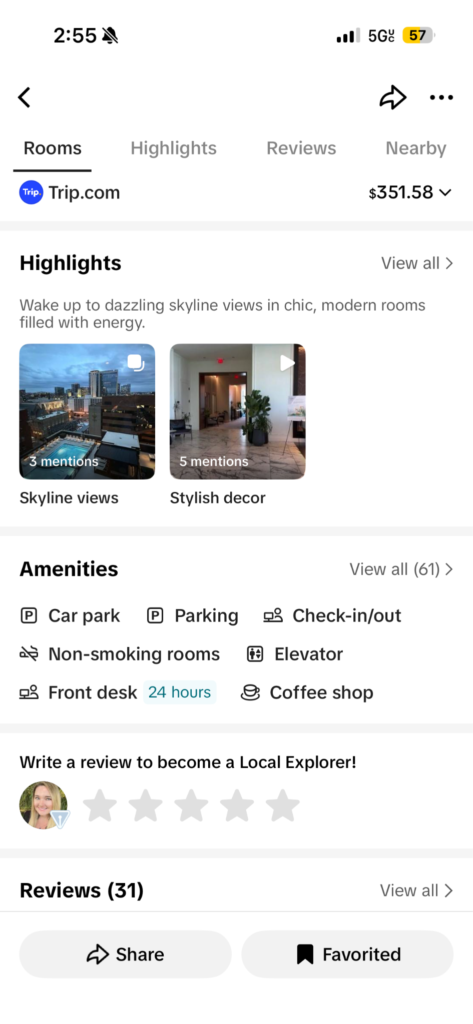 TikTok Hotel Highlights and Amenities Sample