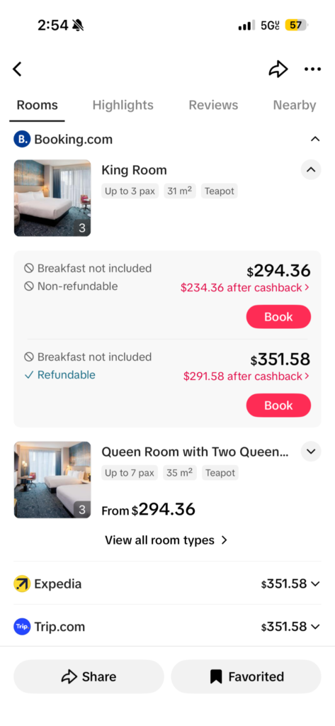 TikTok Hotel Booking Options Sample