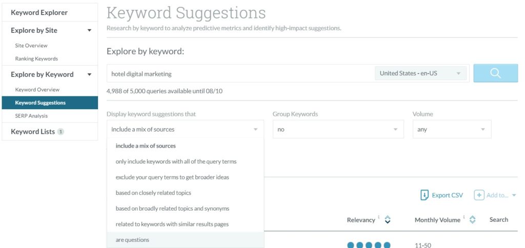 Moz Keyword Explorer Questions